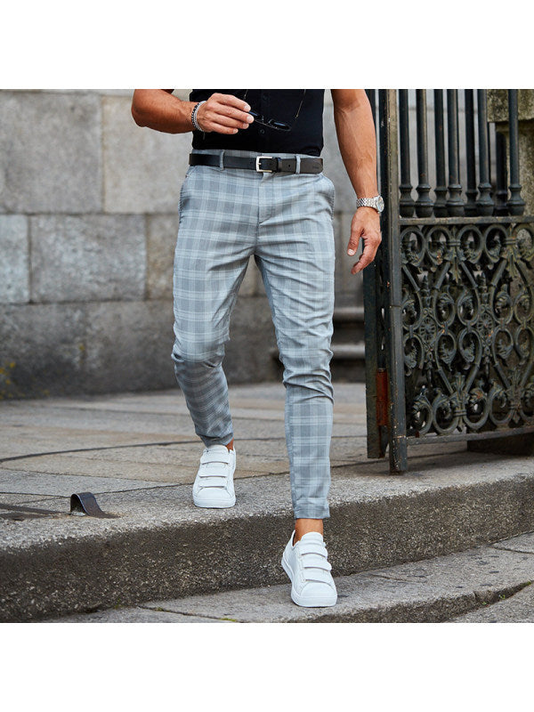 Plaid Print Pants Men's Casual Trousers