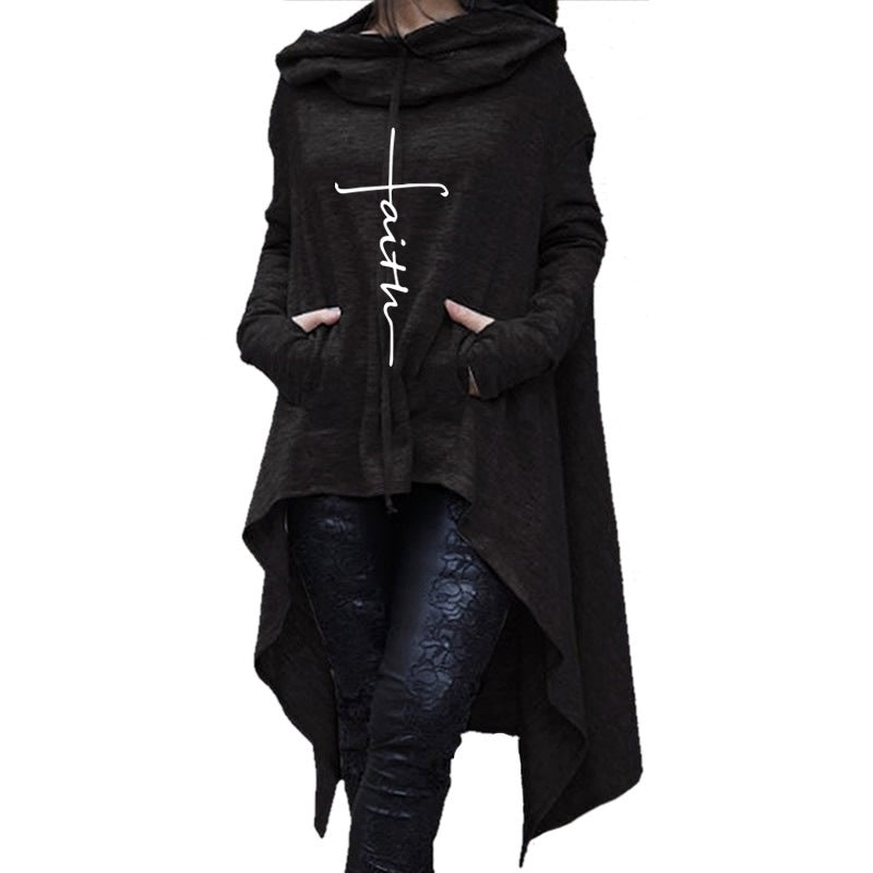 Long embroidered cloak hooded sweater