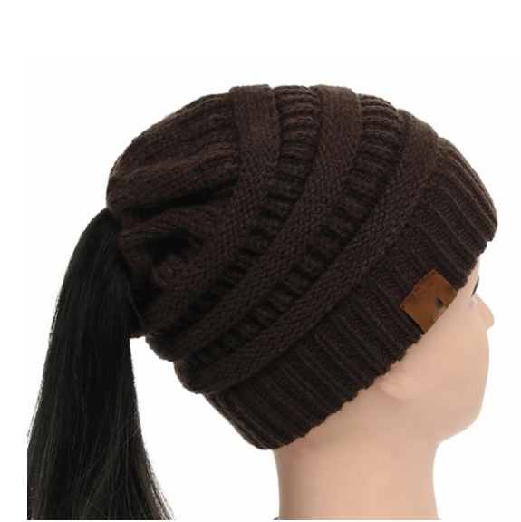 High Bun Ponytail Chunky Soft Cable Knit Warm Fuzzy Lined Beanie Men And Women
