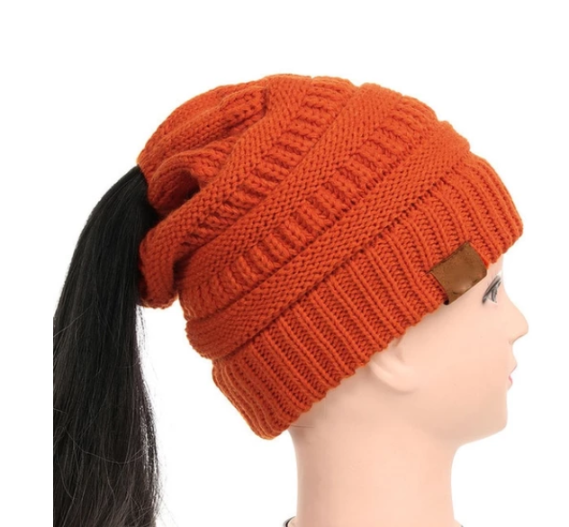 High Bun Ponytail Chunky Soft Cable Knit Warm Fuzzy Lined Beanie Men And Women
