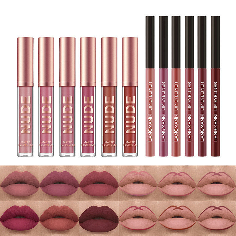Lip Liner And Lipstick Makeup 12 Pcs Set 6 Matte Lipstick 6 Lip Liner Pens