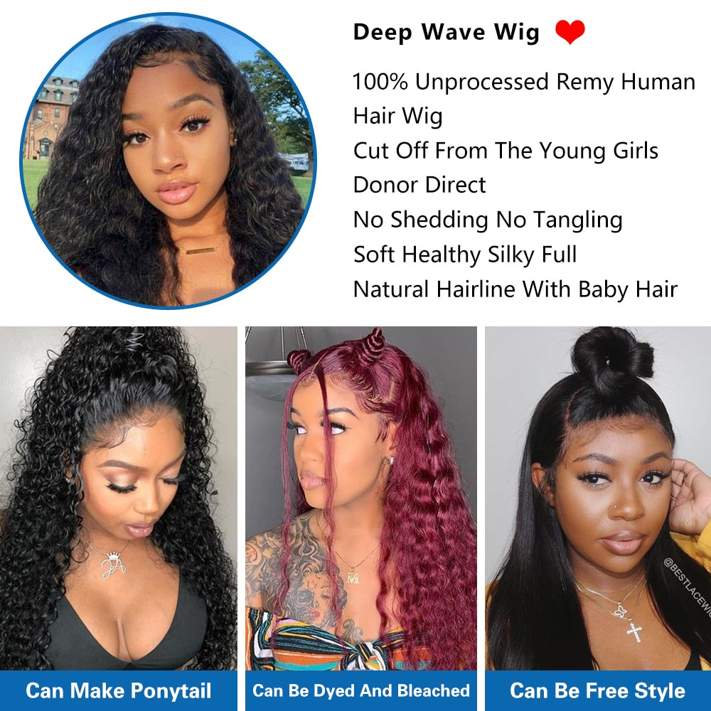 Deep Wave Closure Human Lace Frontal 13x6 Pre Plucked Bleached Knots
