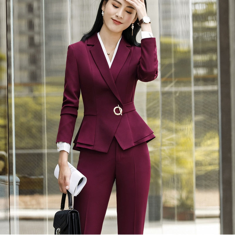 Pant Sets Formal Long Sleeve Slim Blazer and Trousers Office Ladies Work Wear