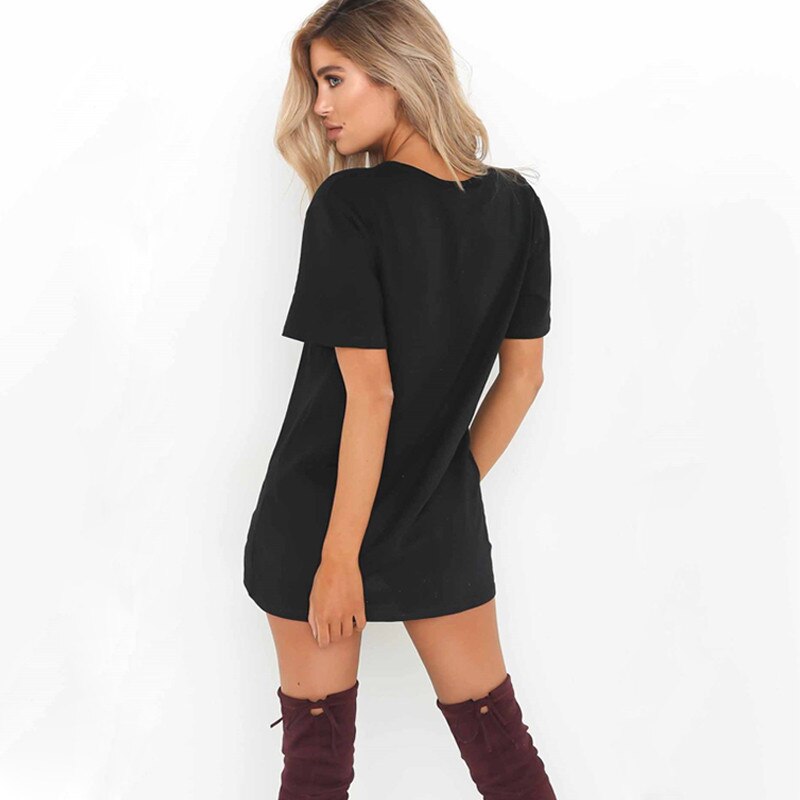 T-shirt Mini Dress Choker V-Neck Short Sleeve Boho Beach Dress