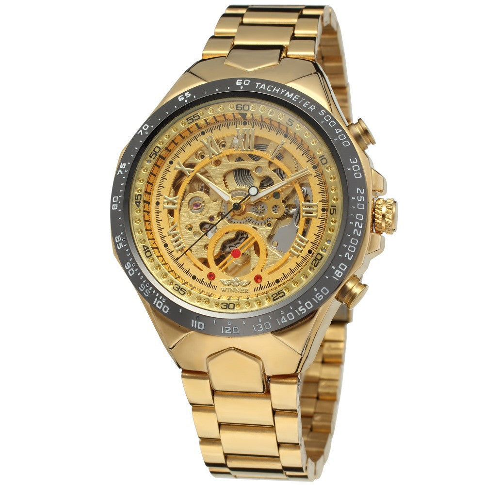 Men's Fashion Gold Watch All Steel Hollow Automatic